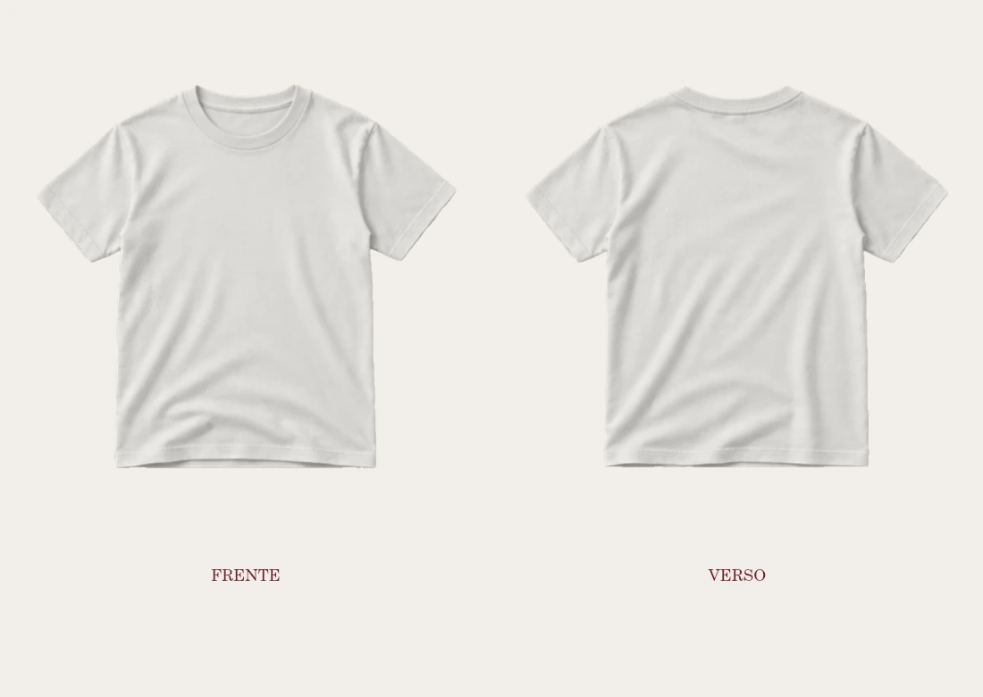 Camiseta branca em imagem, vista de frente e de costas